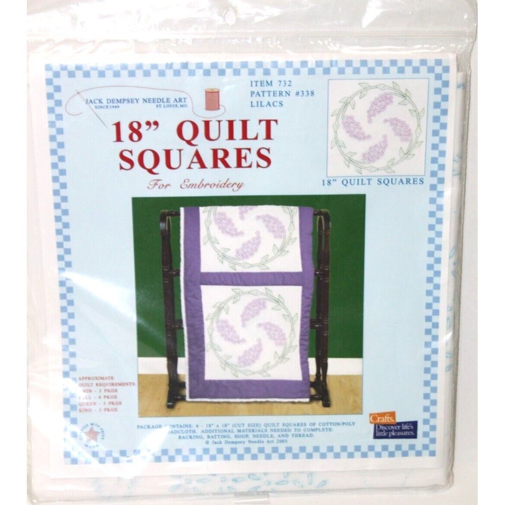 Jack Dempsey Needle Art Embroidery Lilacs 18 In Quilt Squares #338 Item 732